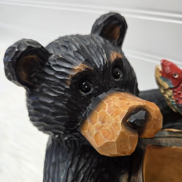 VTG Resin Bear Holding Fish Wicker Basket Fishing Rustic Country Cabin 6.5x7x8" - Picture 4 of 12